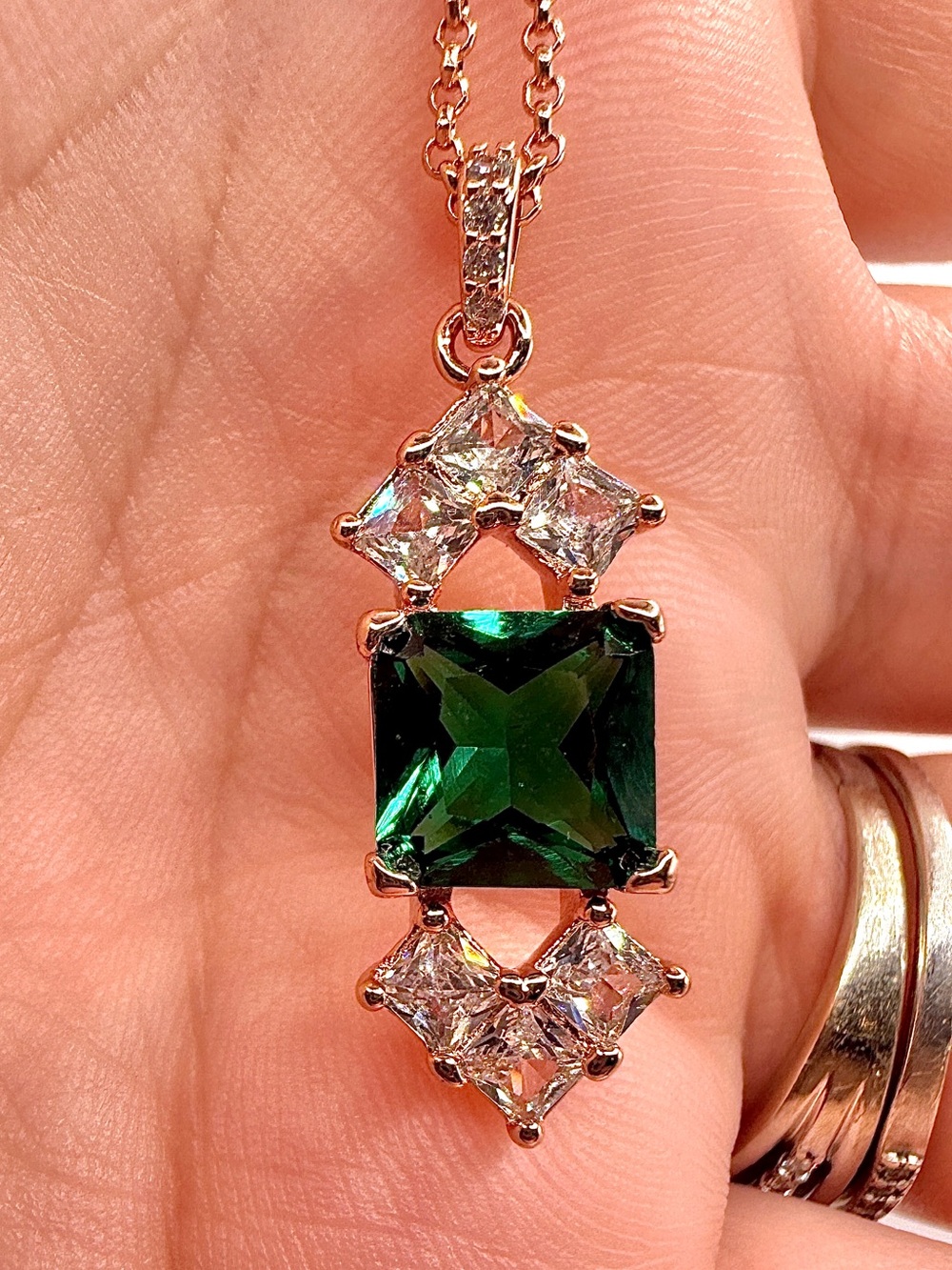 Bomb Party OG Rose Gold Plated Necklace W/ Lab Emerald Pendant RBP7061